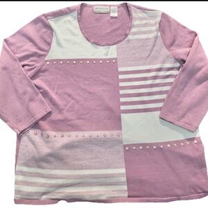 Alfred Dunner Pink and White Striped Sweater 1X